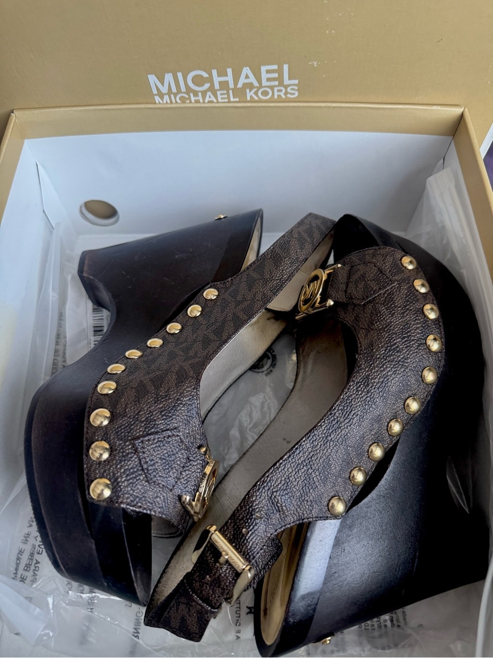 Michael Kors Brown Studded Wedge Sandals